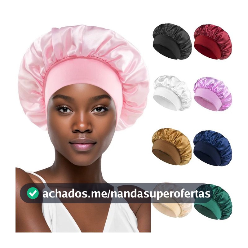 Touca/Gorro de Dormir de Cetim com Aba Faixa Larga Gigante Cabelo Anti Frizz Toca Head