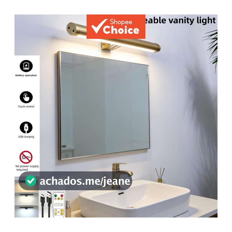 Nova luz de espelho de maquiagem LED - Luminária de parede para banheiro antirreflexo - Temperatura de cor regulável -