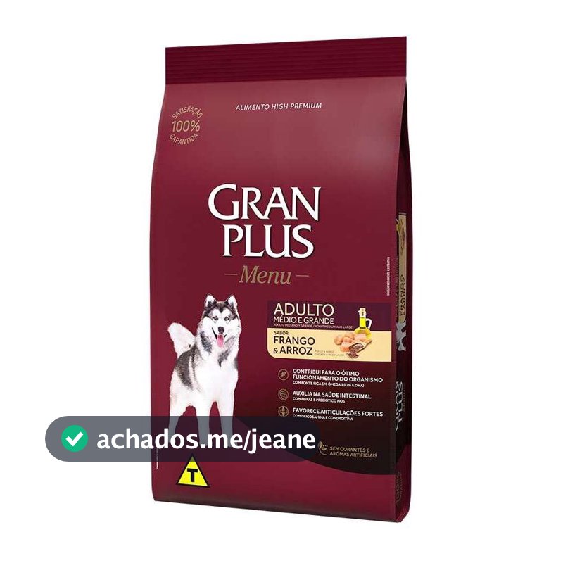 Ração Granplus Menu Adulto Médio e Grande Frango e Arroz 15 kg