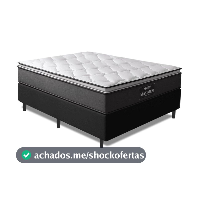 Cama Box Casal Colchão Molas Ensacadas Pillow Maximus 138x188x62cm Cinza / Preto Gazin