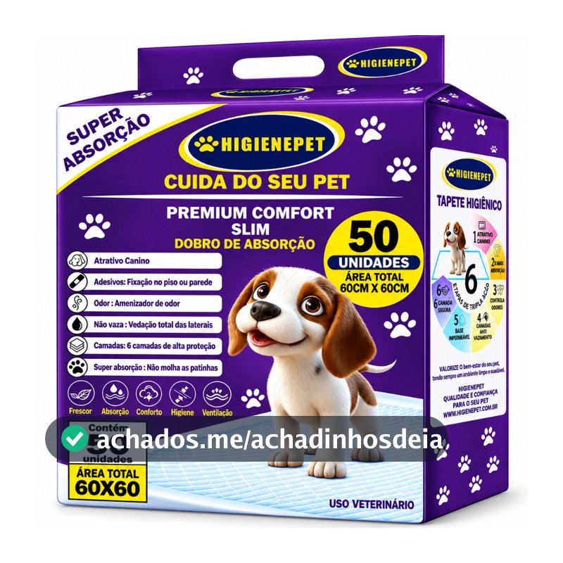 Tapete Higiênico Cães 60x60 50 Unidades Premium Higienepet