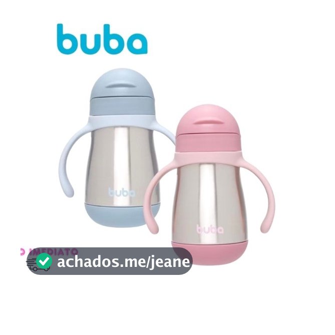 Copo Térmico Garrafa com Canudo Alça e Parede Dupla Buba