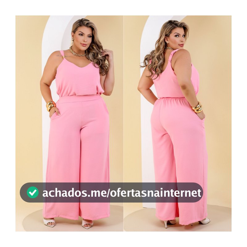 Conjunto Feminino Plus Size Calça Pantalona Blusa de Alça Elegante Festa Trabalho