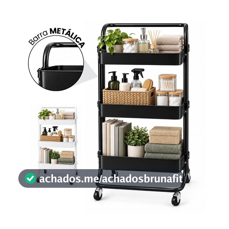 Carrinho Organizador Multiuso Com Rodinhas Manicure Banheiro Lavanderia 3 Prateleiras