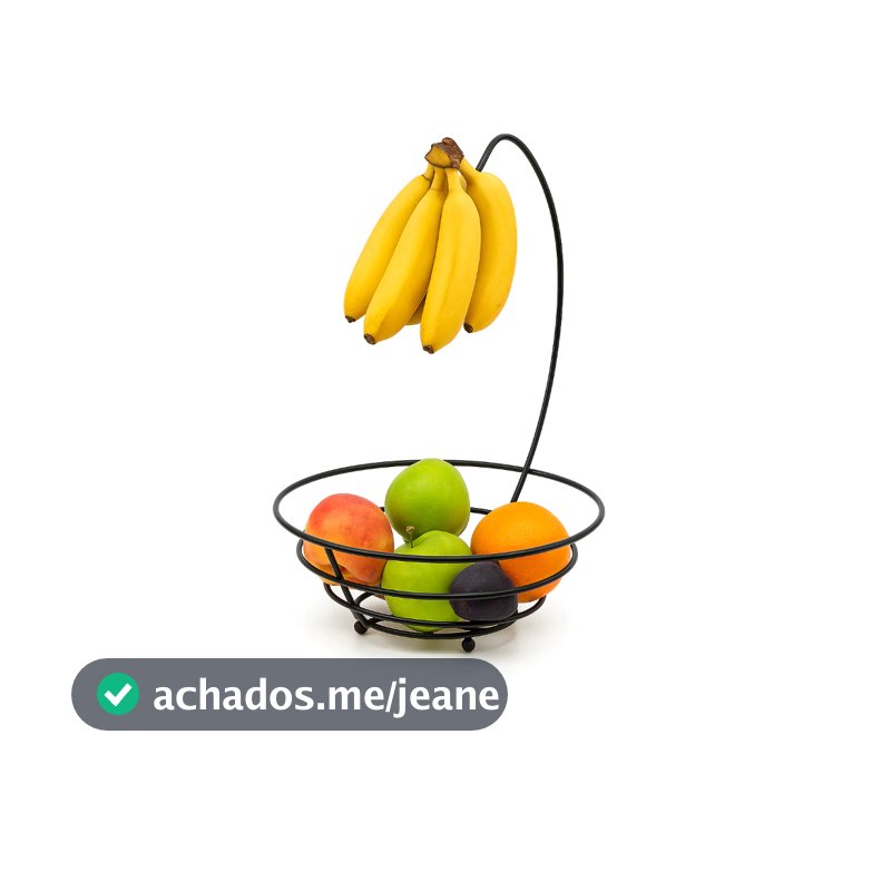 Fruteira Aramada Redonda Com Suporte Para Banana Black