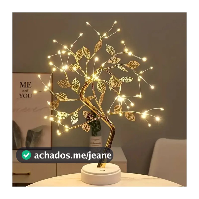 Luminaria Arvore LED Folhas Dourada para Casa Decoração do Quarto Iluminação de Mesa de Cabeceira