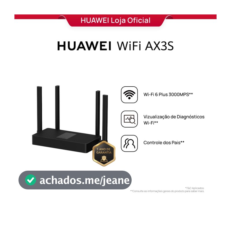 HUAWEI WiFi AX3S | Roteador | Wi-Fi 6+, 3000Mbps |  Easymesh |  HiConfig Preset | Preto