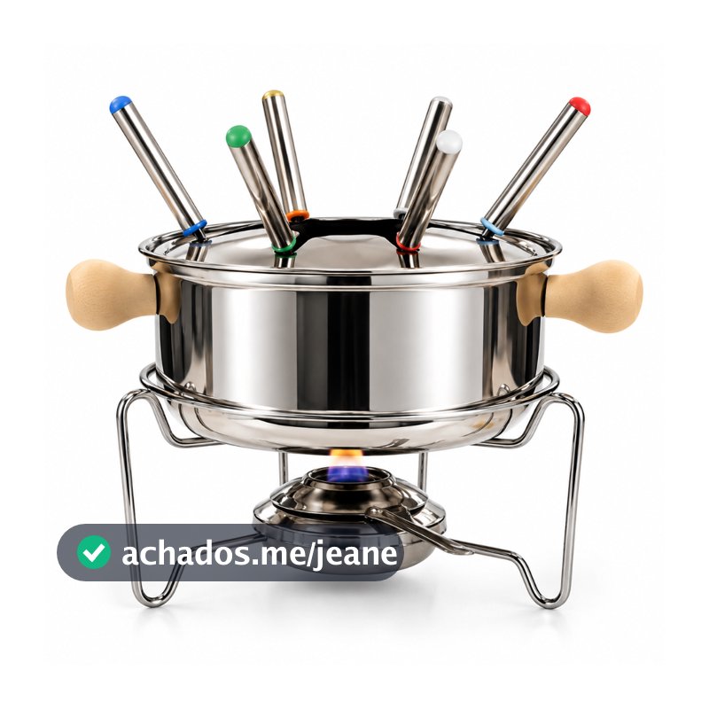 Conjunto Panela Fondue 11 Peças Fogareiro Aço Inox Cromado Cozinha Doce Salgado