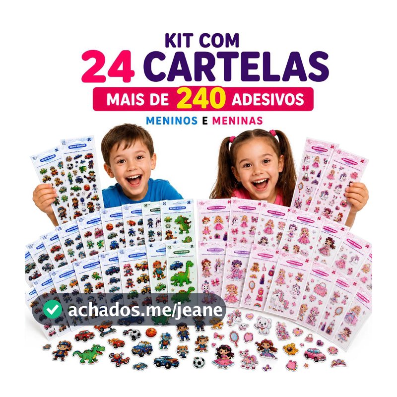 240 Adesivo 24 Cartelas Adesivo Infantil Variados Menino Menina Lembrancinha Criança Sticker Atacado