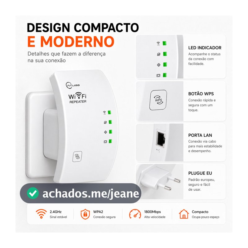 Repetidor De Sinal WiFi Sem Fio Extensor Potente 300Mbps Amplificador Internet Bivolt
