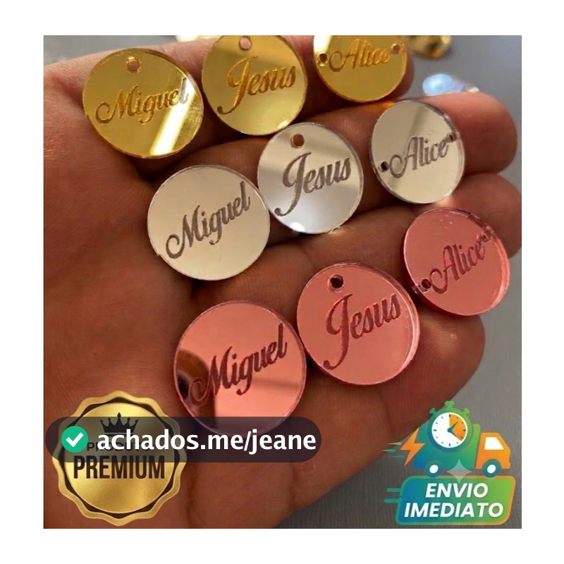 Tag Personalizada com Nome ou Logo em acrílico Redonda com 2cm Lembrancinha, casamento, crochê, aplique, etiqueta