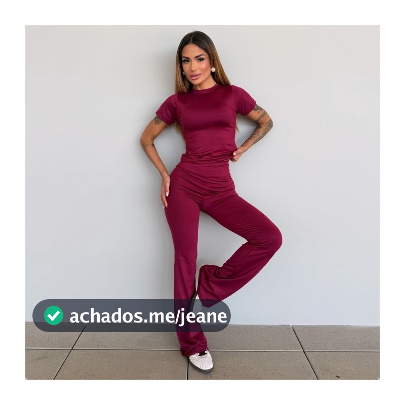 Conjunto Feminino Calça Flare Baby Tee Suplex Fitness Premium Pilates Academia Alta Qualidade Costura dupla