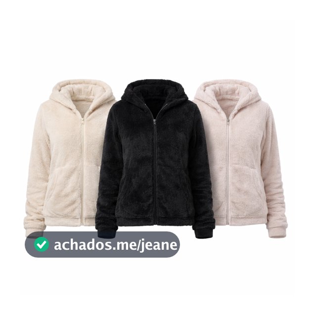 Jaqueta Feminina Fleece com Capuz e Zíper Manga Longa Quentinha Confortável