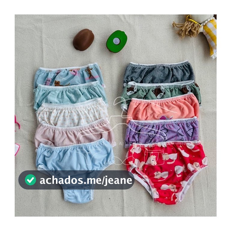 Kit Calcinhas Infantis Algodão Estampadas Coloridas e Confortaveis Dia Dia Menina Criança