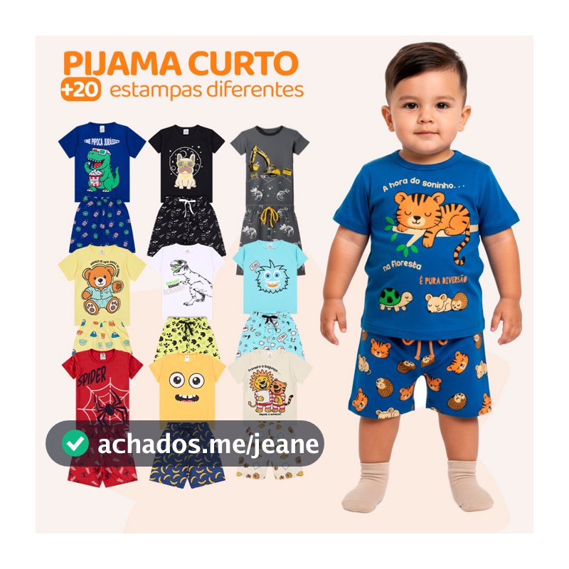 Kit Sortido 8 Peças Pijama Infantil Menino - 4 Camisetas + 4 Bermudas  Kit com 4 Pijamas de Roupa Infantil Menino Verão
