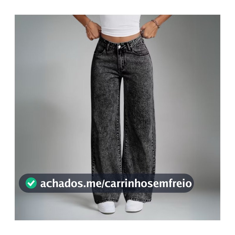 "Calça Jeans Wide Leg Grafite - Cintura Alta com Efeito Empina Bumbum | Super Tendência
