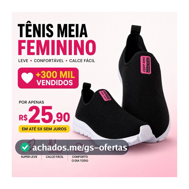 Tênis meia Feminino Promoção para trabalho Escola Academia Passeio Ortopédico Casual Calce facil