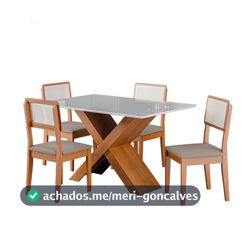 Conjunto de Mesa Sala de Jantar Tampo com Vidro 1,36m Grécia 4 Cadeiras Santiago Dobuê