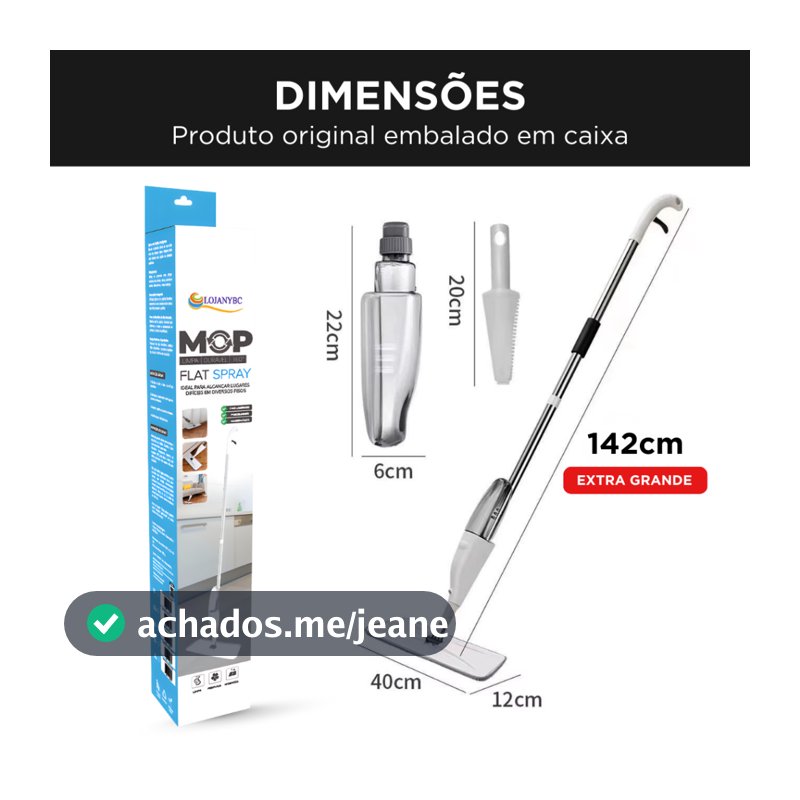 Mop Spray Cabo Longo 1,45m com Reservatório e Refil Microfibra Rodo Mágico Esfregão para Limpeza -MZ