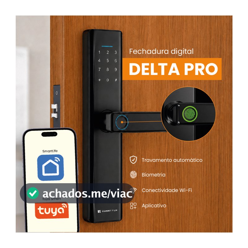 Fechadura Digital Porta Madeira Biométrica Eletronica Kuanttum Delta PRO