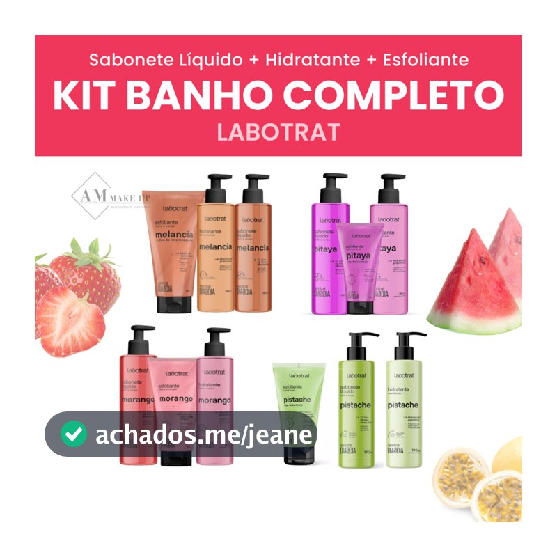 Kit Banho Labotrat - Sabonete + Esfoliante + Hidratante | Morango Melancia Pitaya Maracujá | Cuidados da Pele Dia a Dia