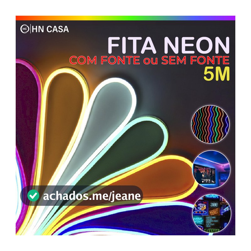 Fita de LED Mangueira Neon 5 Metros IP65 Flexível Com ou Sem Fonte | 8 Cores