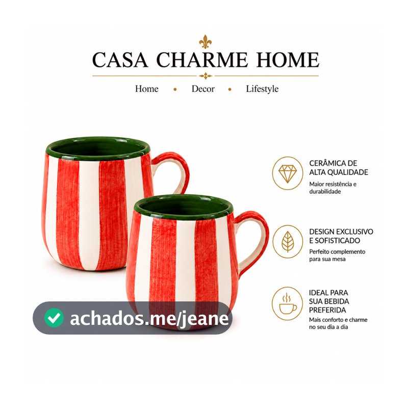 Kit Canecas de Cerâmica Pintada a Mão Café Cappuccino Chá Artesanal Natal