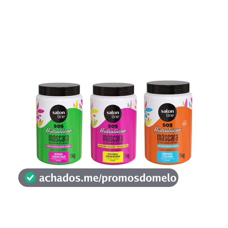 Kit com 3 Máscaras SOS Hidratação: Ultra Cachos + Turbinada + Bio-Reconstrução Salon Line