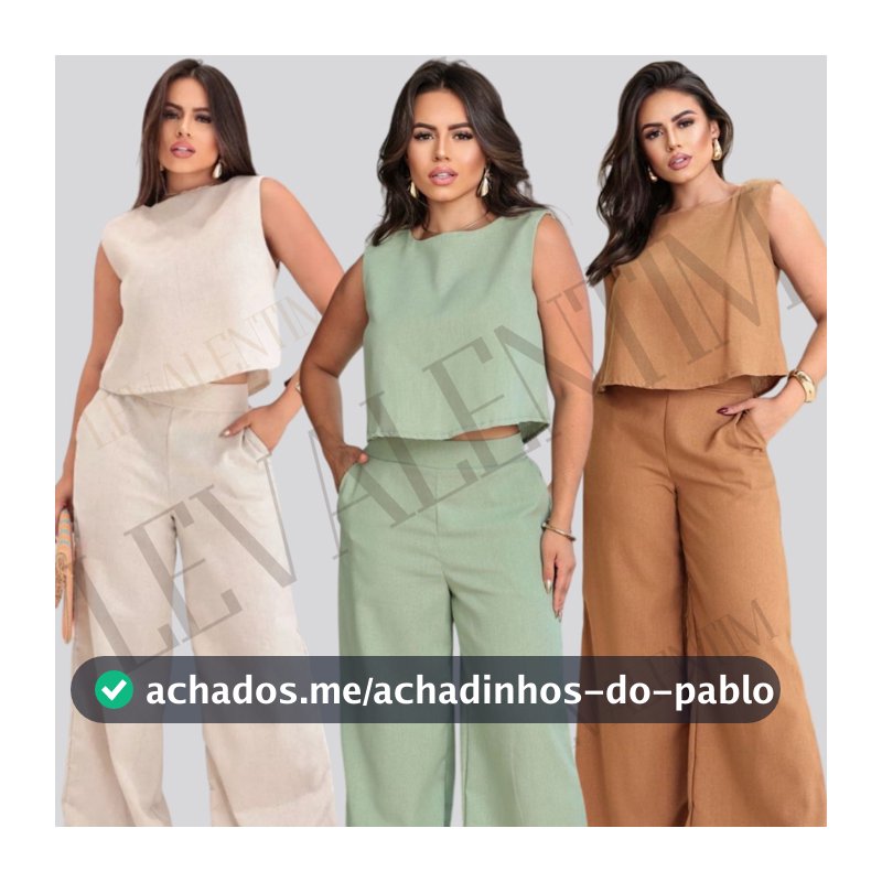 Conjunto Alfaiataria Social Feminino Calça e Blusa Em Linho