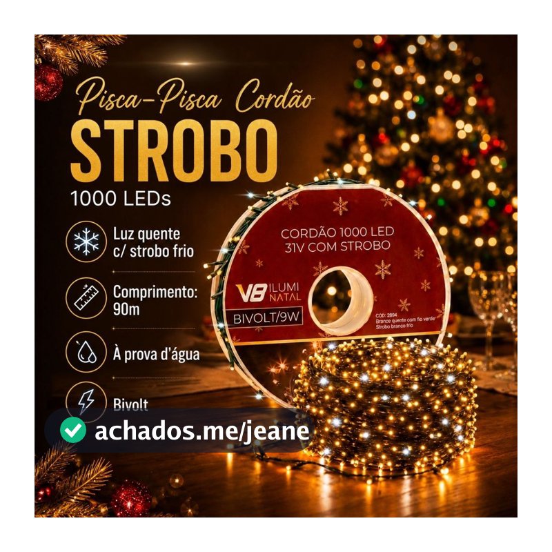 Cordão Strobo 1000 Leds Natal 90m Pisca 200 Decoração Bivolt