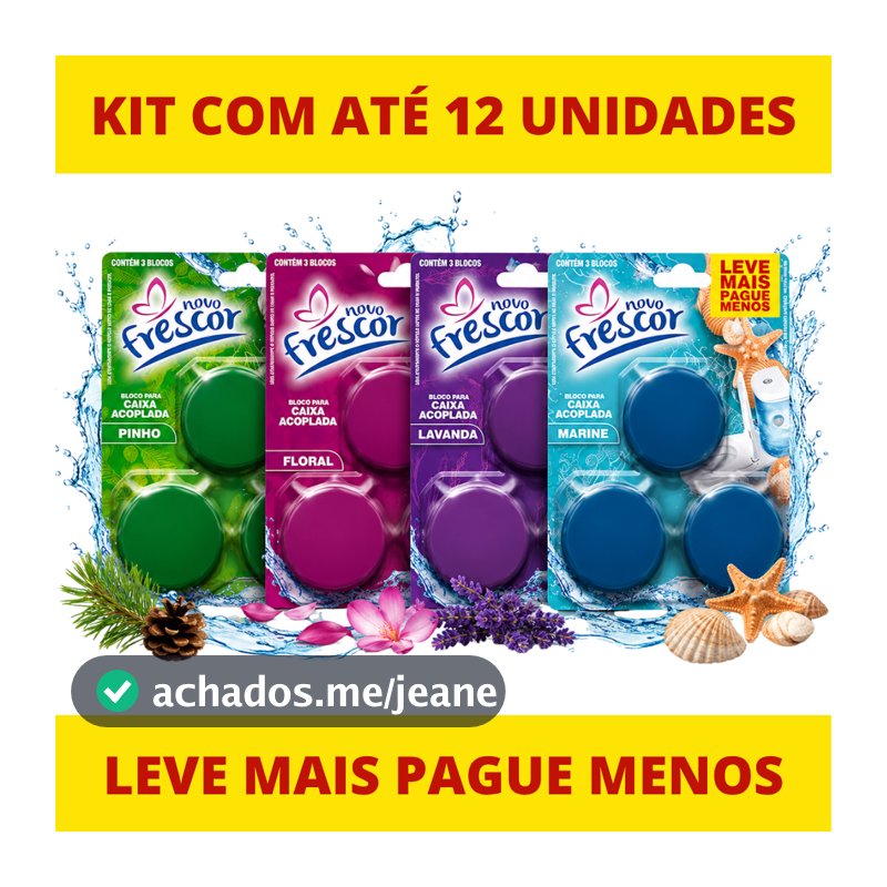 Kit C/ Até 12 Blocos Sanitários para Caixa Acoplada - Pastilha Tablete Pedra Sanitária - Novo Frescor