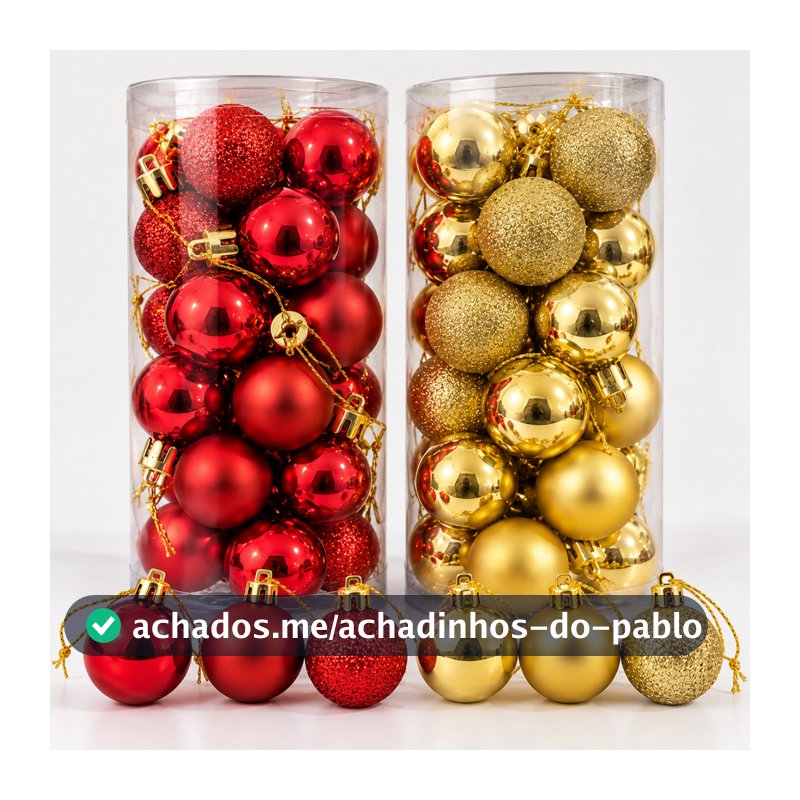 Kit 48 Bolas de Natal 3cm Decoração Enfeite Árvore Natalina Luxo Vermelho e Dourado