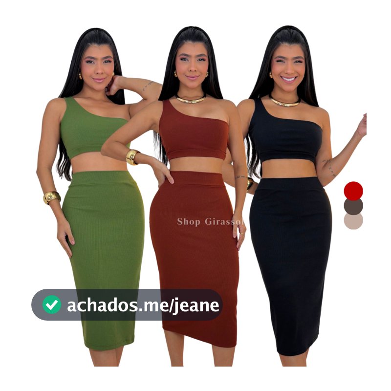 Conjunto Feminino Midi Canelado Zero Transparência Toque de Algodão Elastano Casual Elegante