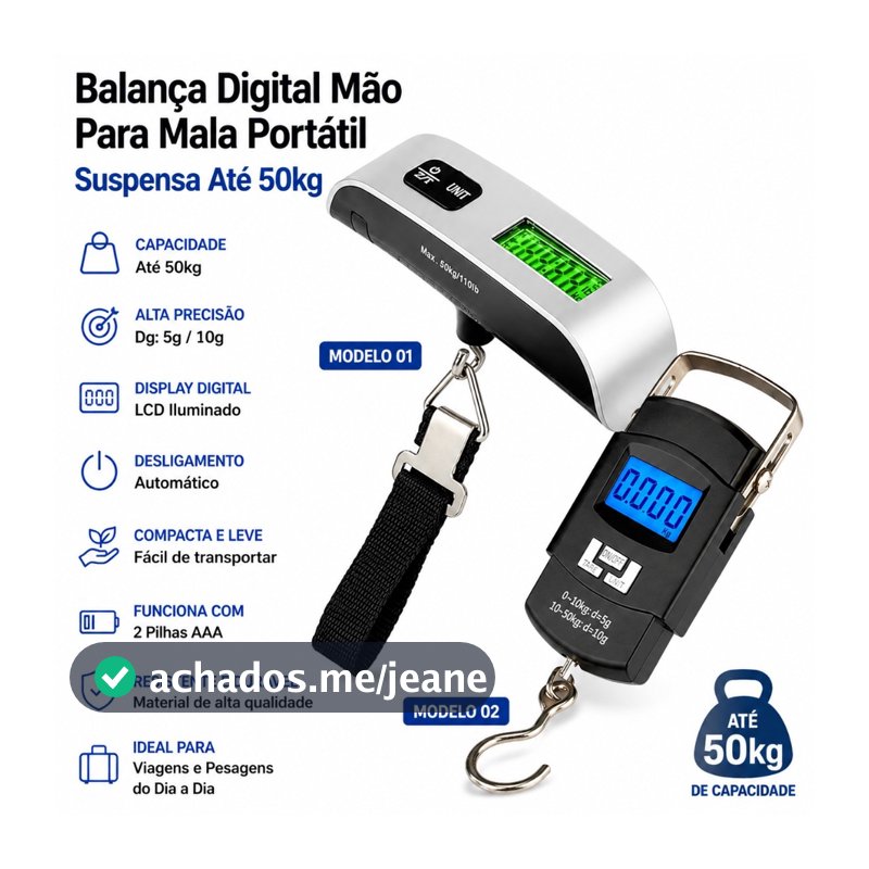 Balança Digital De Mão Até 50kg Viagem Mala Bagagem Pesca Gancho LCD
