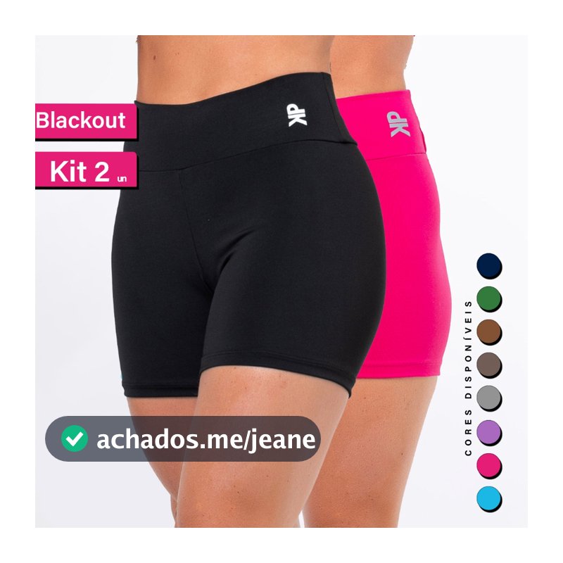 Kit 2 Short Fitness Cintura Alta Sem Transparência Blackout Academia Bermuda Básico Feminino