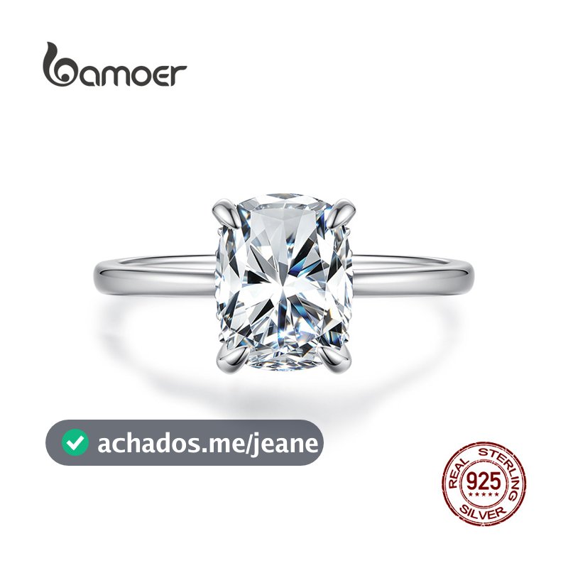 Anel De Prata Esterlina 925 Bamoer 3CT Com Corte De Almofada Moissanite Joias De Noivado Presentes Para Mulheres