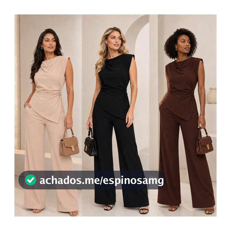 Conjunto Feminino Alfaiataria Assimétrico Blusa Franzida e Calça Panatalona Social Elegante Moda Mulher Verão Promoção