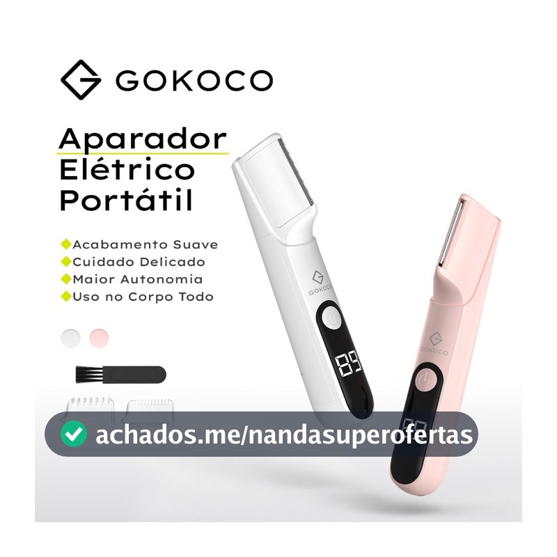 GOKOCO Aparador Feminino Depilador Elétrico Corporal Recarregável USB Tipo-C para Pernas Axilas e Corpo com Visor LED