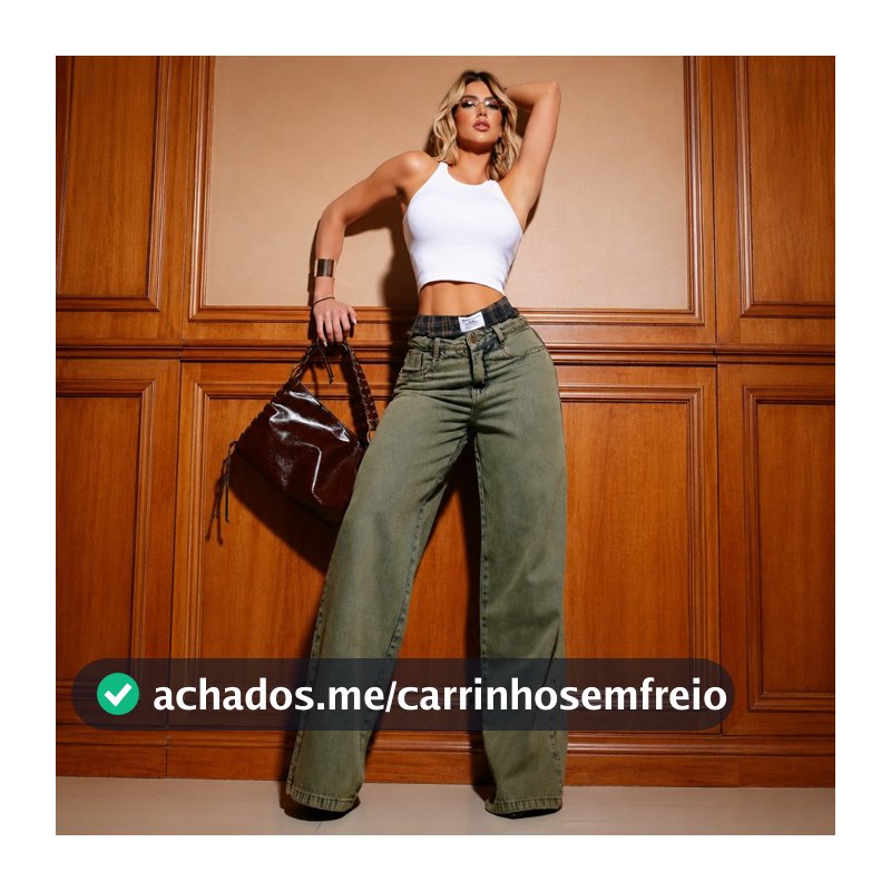 CALÇA JEANS WIDE LEG CARAMELO ESVERDEADO 100% ALGODÃO