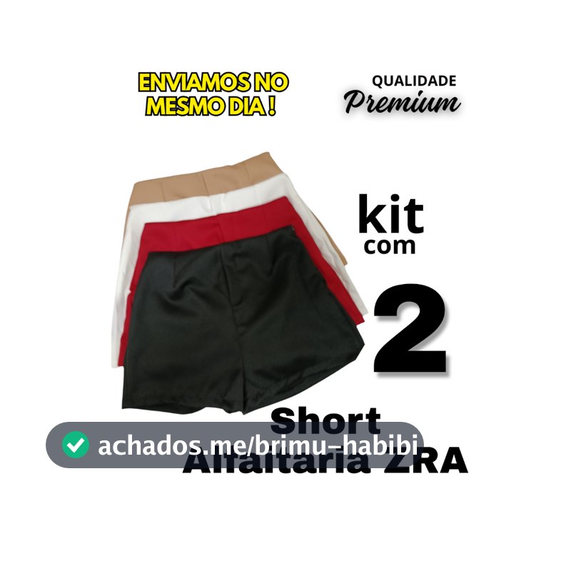 Short Alfaiataria Cintura Alta Feminino Com Zíper Lateral kit com 2 short oferta especial!