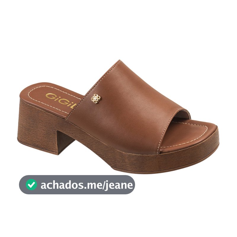 Sandália Tamanco Feminino GiGiL Salto Grosso Bloco Madeira Plataforma Meia Pata Elegante Clássico