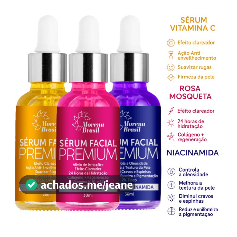 💛 Kit Sérum Facial Premium Morena Brasil 💝 Sérum Vitamina C, Niacinamida & Rosa Mosqueta 💜
