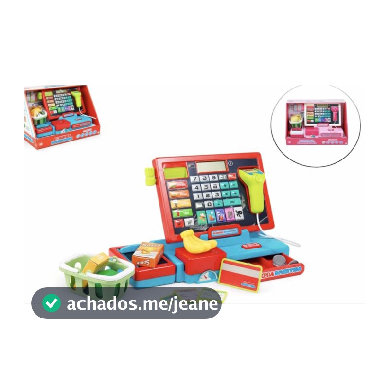 Caixa Registradora Infantil, com Scanner, Calculadora, Dinheirinho e Acessórios Brinquedo Educativo +3 Anos