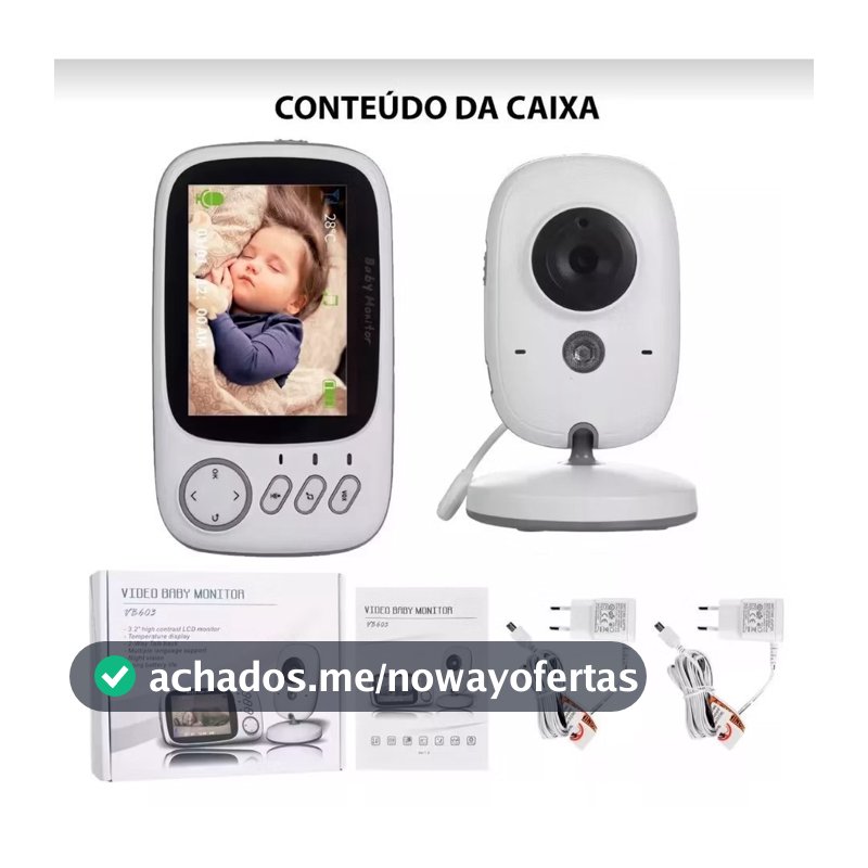 Babá Eletrônica com Monitor Visão Noturna Áudio Bidirecional Sensor de Temperatura Monitor Infantil Digital
