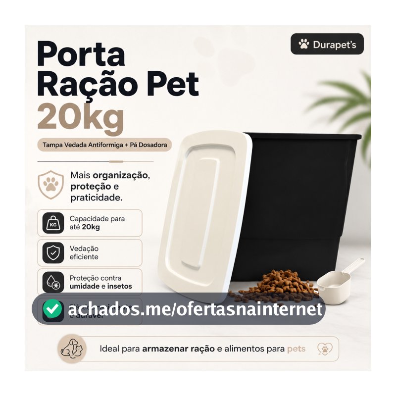 Container Porta Ração 20kg Pote Tampa Vedada Antiformiga + Pá Dosadora Pet Gato Cachorro