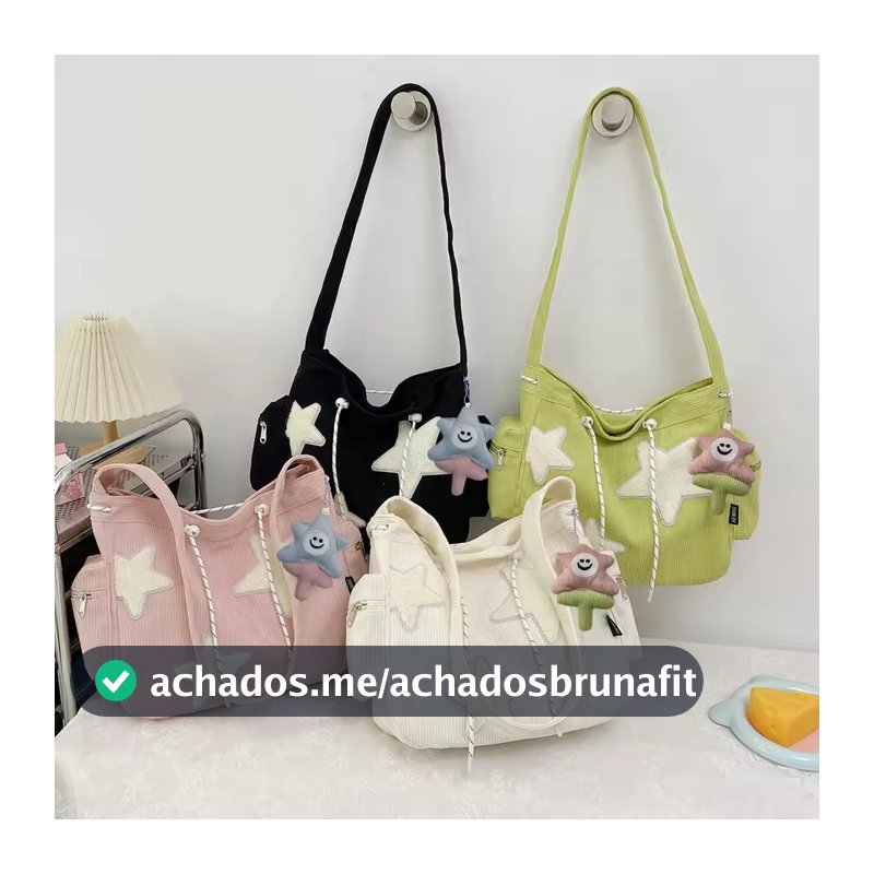 Bolsa Tote Grande Com PadrãO De Estrela Simples, Bolsa De Ombro Com CordãO De Veludo, Sacola Fofa De Lona