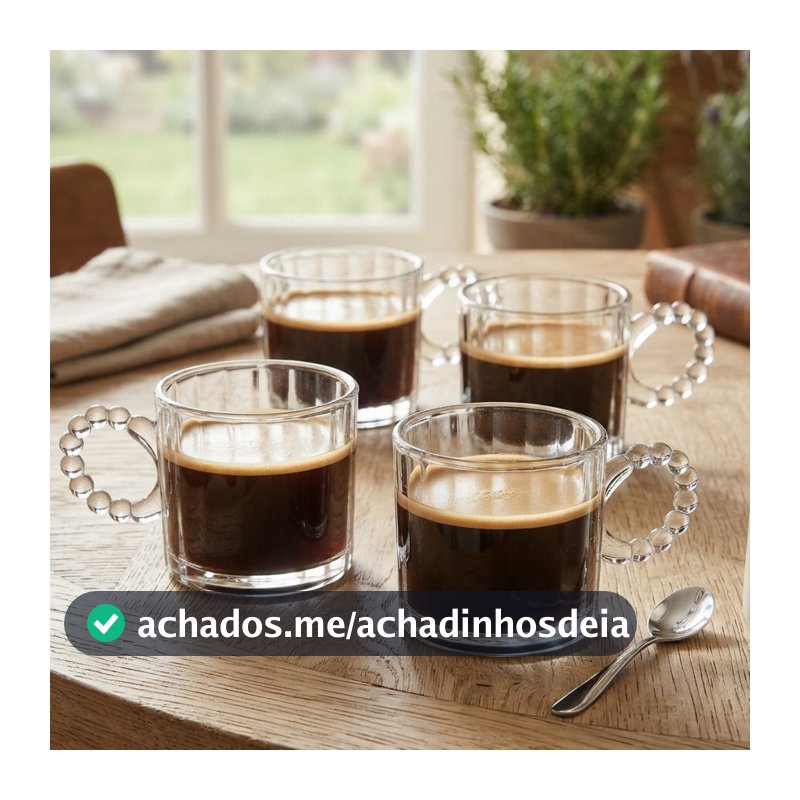 Conjunto 4 Xícaras Wolff Classic de Vidro 100ml Resistente ao Calor para Café Expresso Chás Cappuccino e Bebidas Quentes