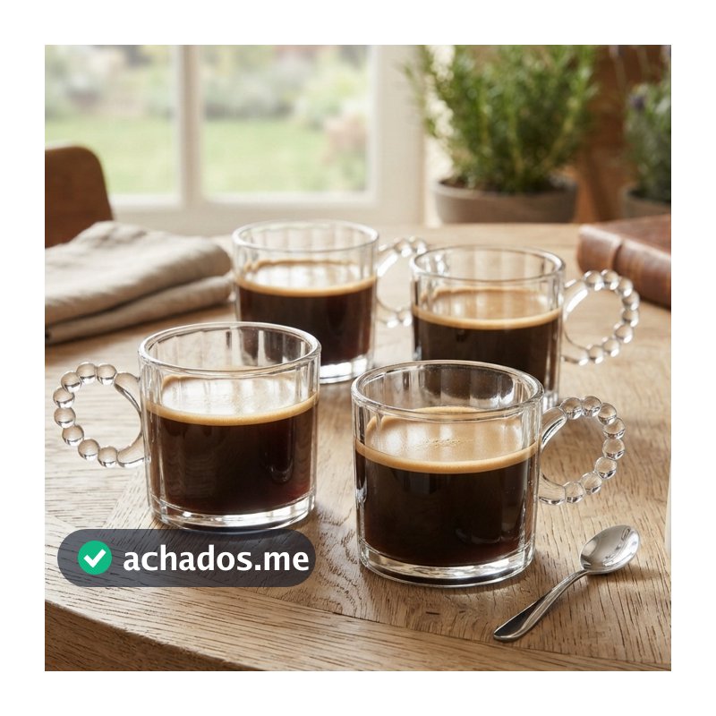 Conjunto 4 Xícaras Wolff Classic de Vidro 100ml Resistente ao Calor para Café Expresso Chás Cappuccino e Bebidas Quentes