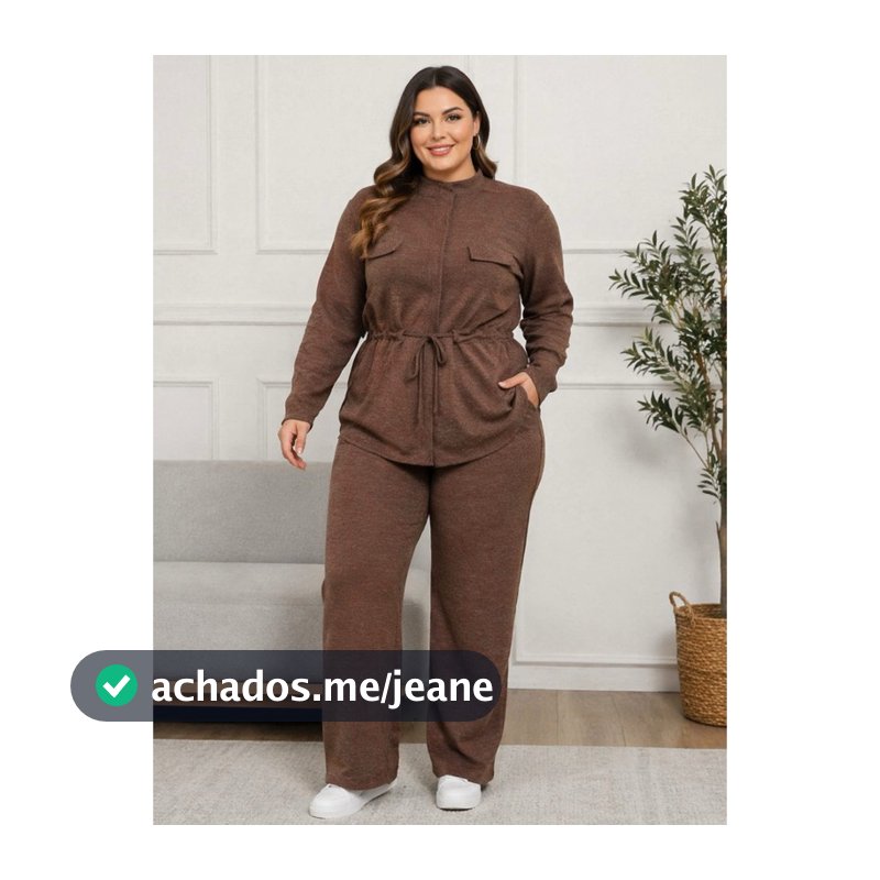 Conjunto Feminino Lanzinha 2 peças calça e jaqueta de zíper com elástico amarrar Outono inversão quentinho plus Size