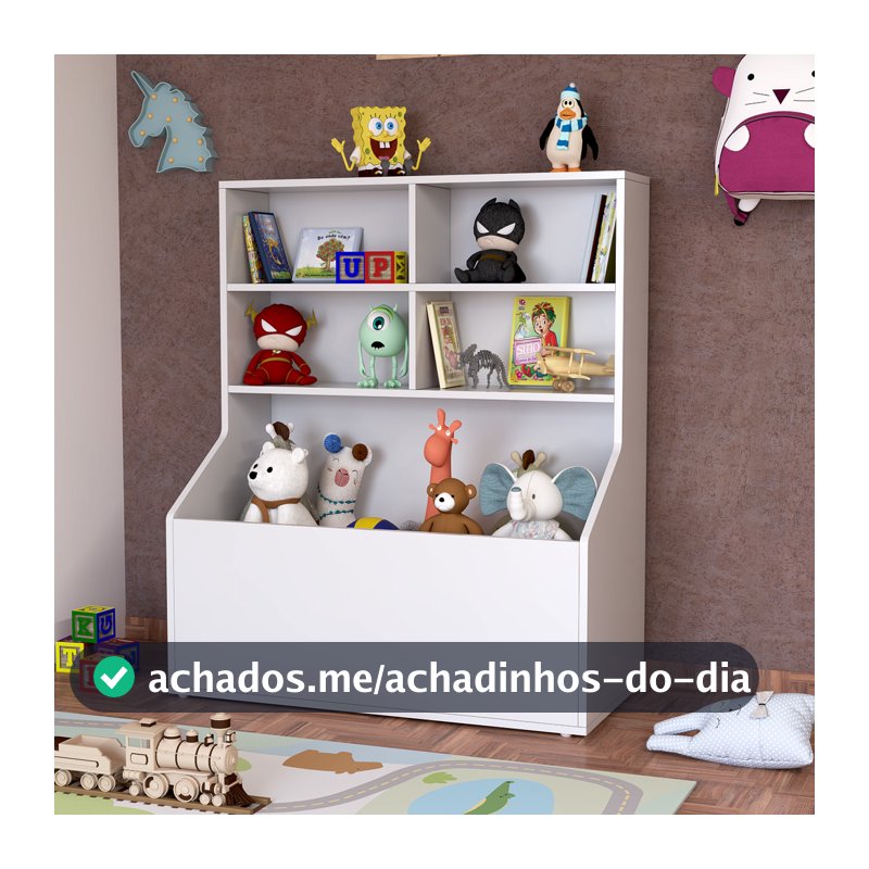 Prateleira Branca Infantil com Divisórias – Organização de Brinquedos e Livros
